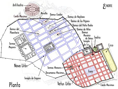 plano de Itālica, en http://www.spanisharts.com/arquitectura/imagenes/roma/ciudad_italica.html plano de Itàlica